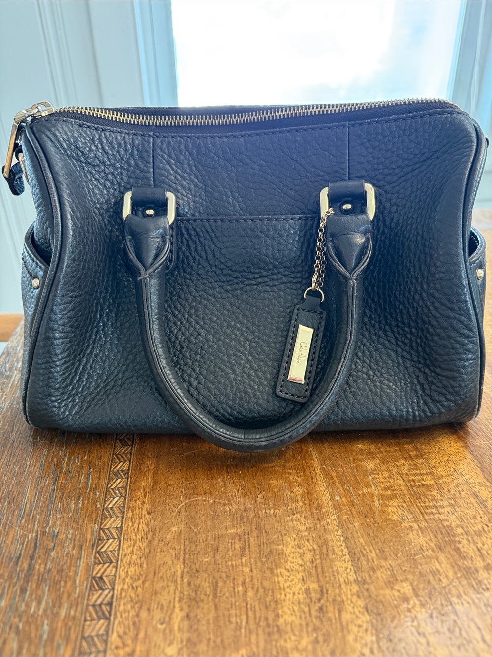 Cole Haan - Pebbled brown Leather Satchel with Gold Hardware